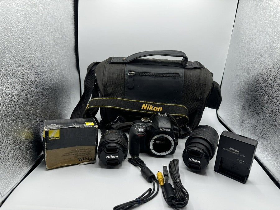 Nikon D3300 24.2MP DSLR Camera with 18-55mm and 55-200mm Lenses Black