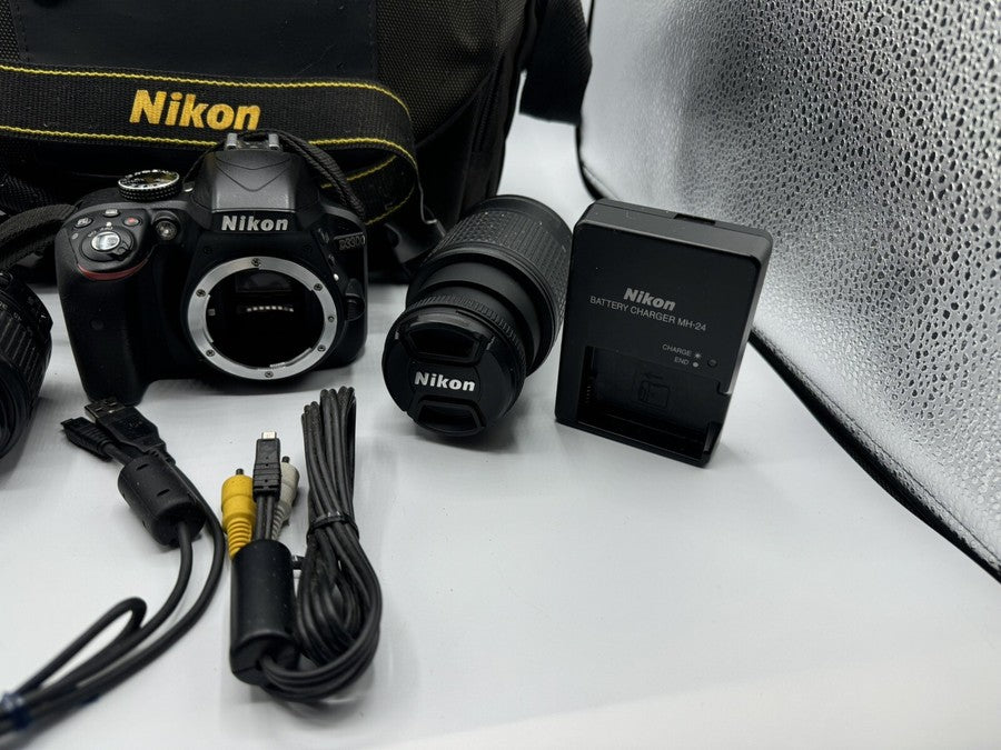 Nikon D3300 24.2MP DSLR Camera with 18-55mm and 55-200mm Lenses Black