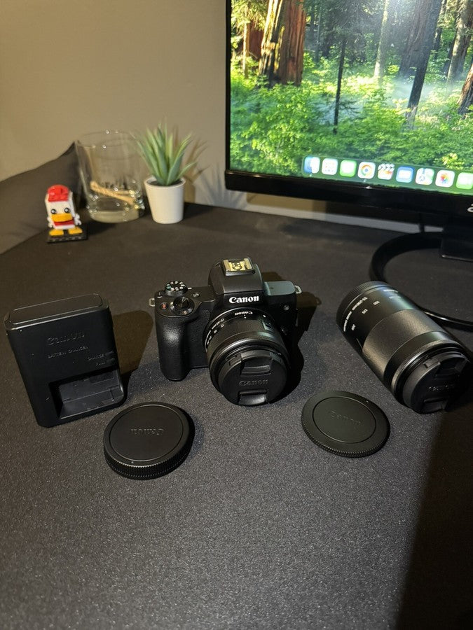 Canon EOS M50 24.1MP Mirrorless Camera with 15-45mm and 55-200mm Lenses Black