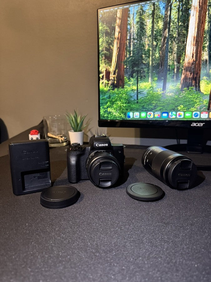 Canon EOS M50 24.1MP Mirrorless Camera with 15-45mm and 55-200mm Lenses Black